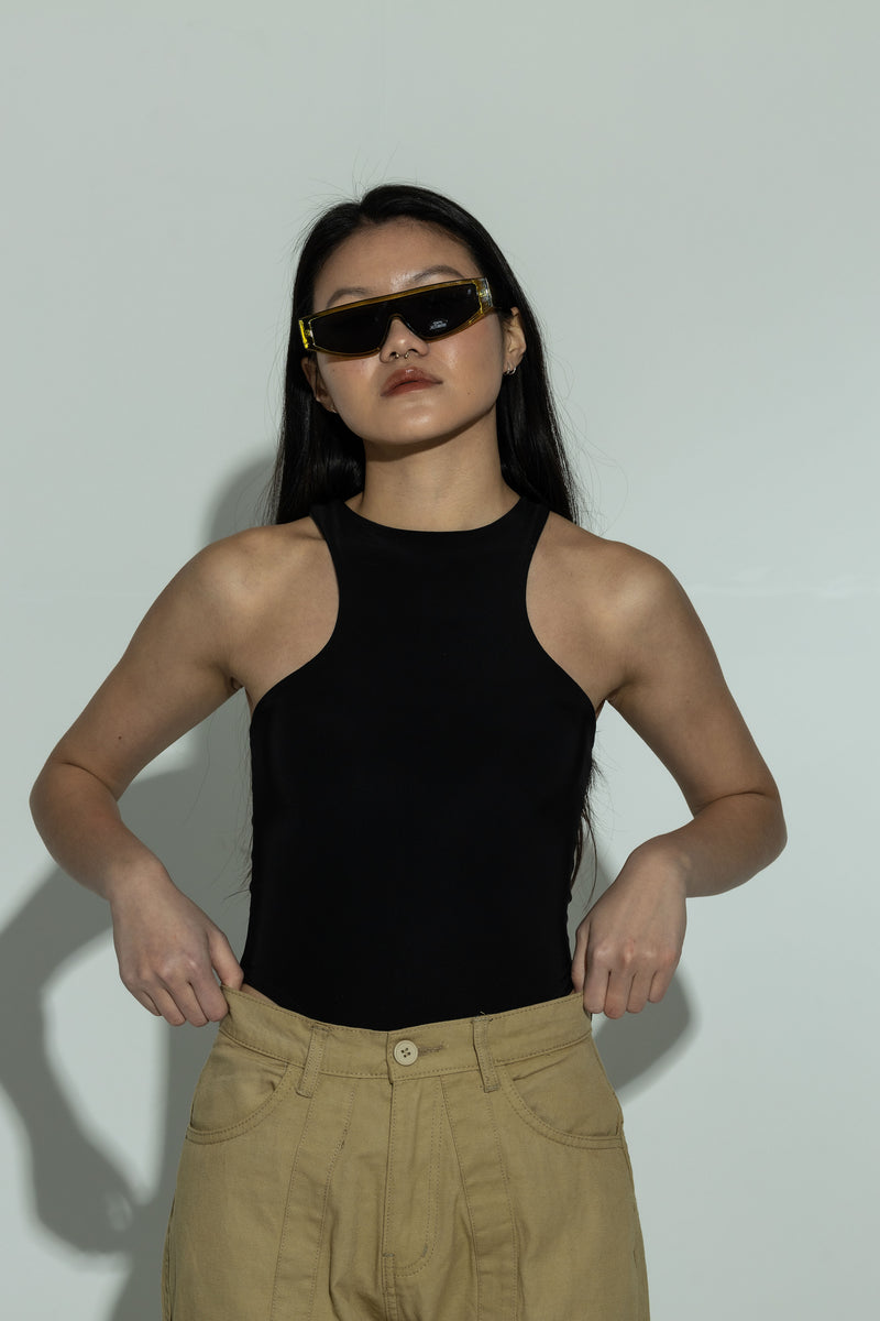 SCULPT double layer racer neck bodysuit black – Fashionkilla Online