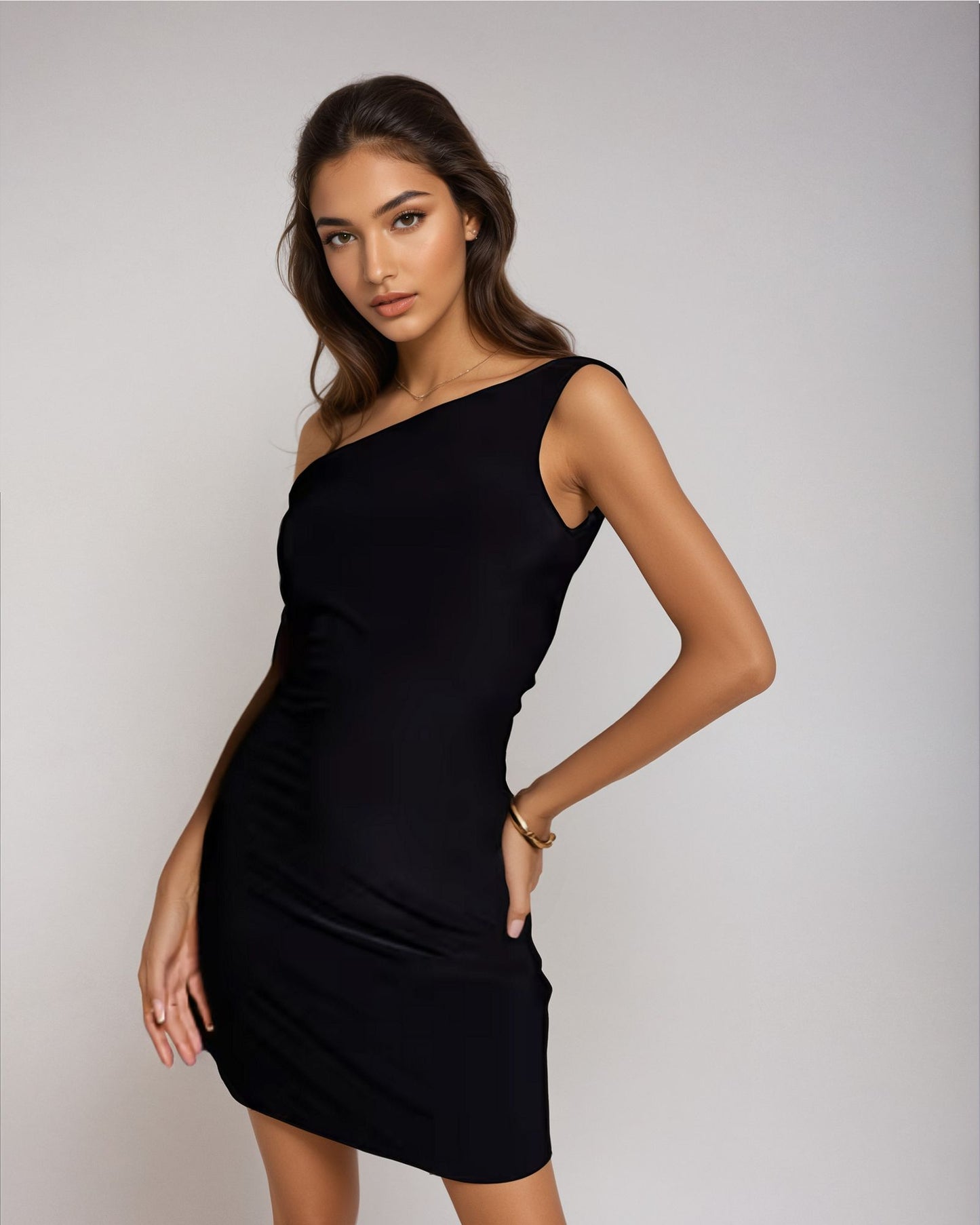 Exclusive Double Layer Metal Trim open back mini in Black