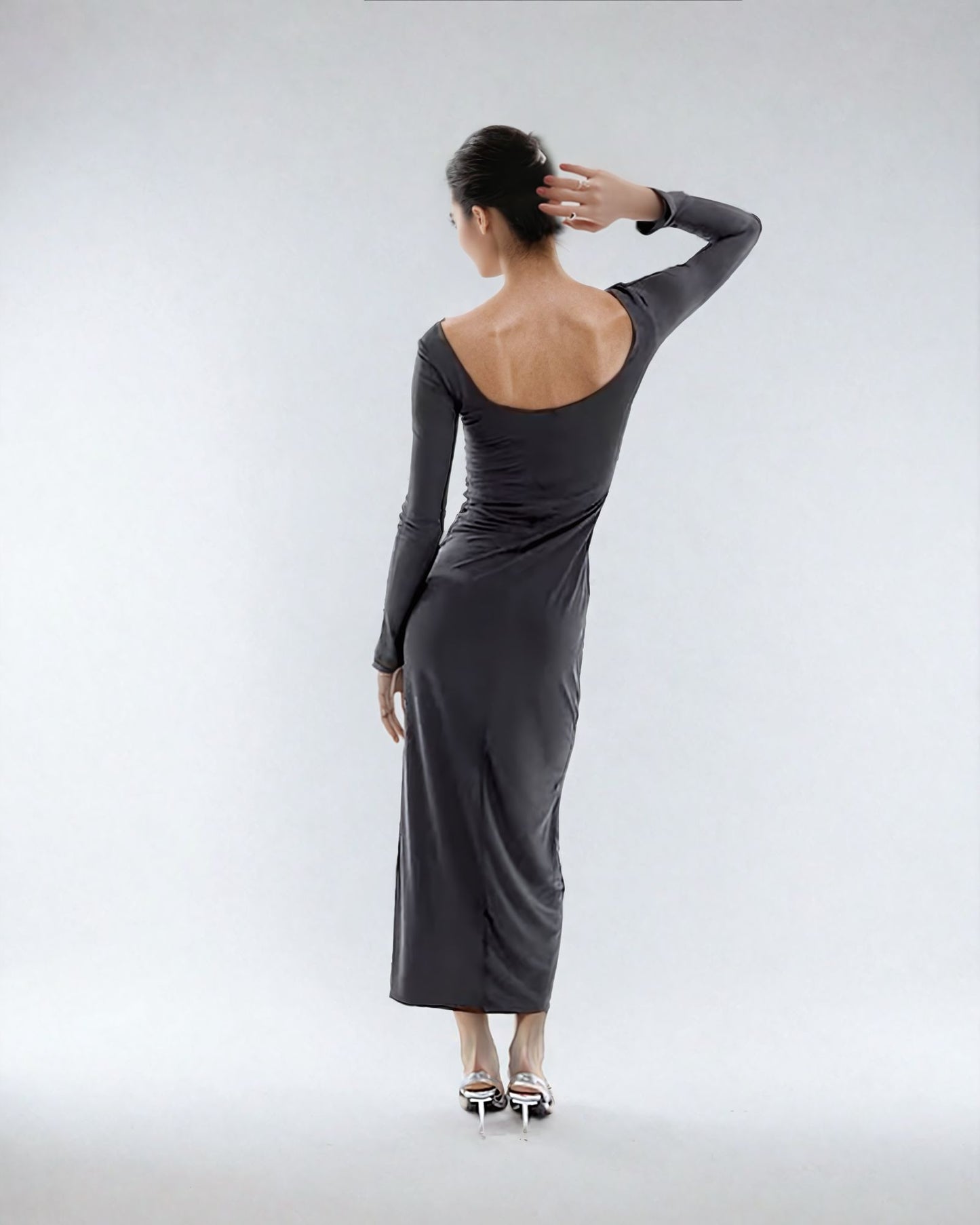 V neck charcoal longsleeve maxi dress