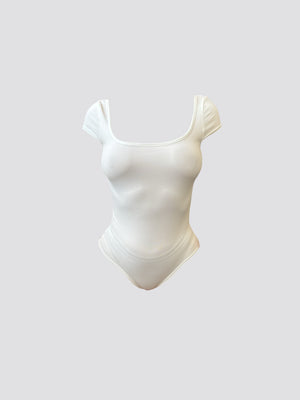 white cap sleeve bodysuit in supersoft