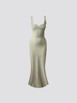 sage green notch front maxi dress in supersoft